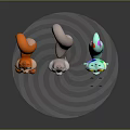 Playful Cartoon Creatures Including Squirrels Colorful Spotted Character With Rainbow And Exaggerated Expressions On Concentric Platform