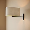 Modern Wall Lamp With Beige Fabric Shade And Black Metal Arm For Soft Lighting