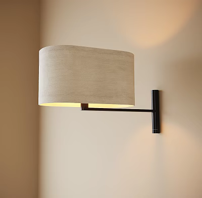 Modern Wall Lamp With Beige Fabric Shade And Black Metal Arm For Soft Lighting 3d model