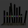 Circular Platform Structure With Vertical Pillars Colorful Bands Stone Steps And Central Symbol