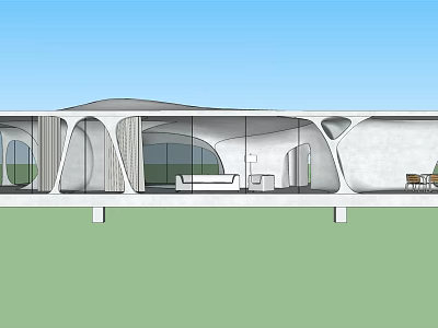 Modern Detached Villa With Large Glass Windows Open Layout And Green Lawn Area 3d model