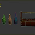 Colorful Glass Bottles With Wooden Wine Rack On Reflective Display Surface