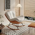 White And Brown Rocking Leisure Chair With Ottoman On Checkered Rug And Floor Lamp