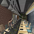 Modern Hotpot Restaurant Interior With Industrial Style Marble Counter Wooden Walls And Display Shelves