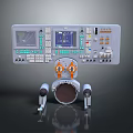Industrial Control Panel With Digital Screens Colorful Buttons And Mechanical Supports