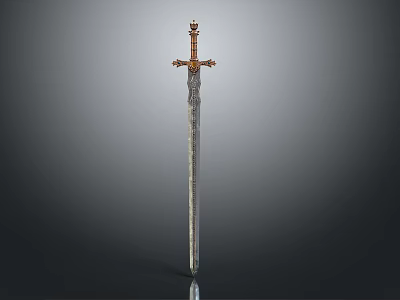 The Decorative Sword With Ornate Golden Hilt And Shiny Long Metallic Blade 3d model