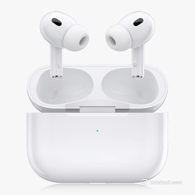 White Wireless Earbuds In Open Charging Case With Green Indicator Light 3d model 