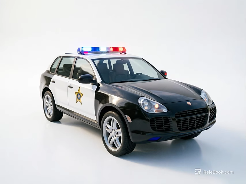 Black and White Police SUV With Red Blue Lights On Roof And Sheriff Badge 3d model 