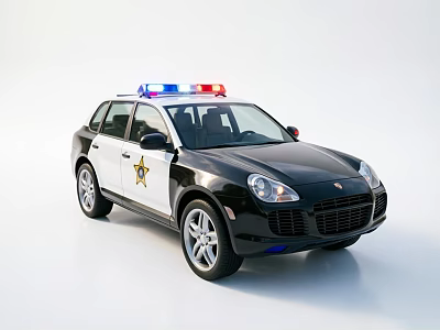 Black and White Police SUV With Red Blue Lights On Roof And Sheriff Badge 3d model