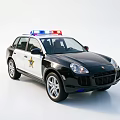 Black and White Police SUV With Red Blue Lights On Roof And Sheriff Badge