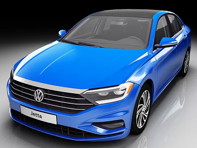 Blue Volkswagen Jetta Sedan With Stylish Exterior Design And Chrome Accents 3d model