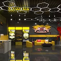 4S Dealership Car Service Workshop With Two Cars Yellow Service Tools And Bright Lighting
