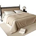 Modern Double Bed Interior With Nightstand Table Lamp Cozy Rug And Book