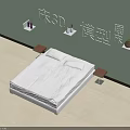 Double Bed 3D Model With White Bed Sheet Light Green Wall And Bedside Tables 3d model