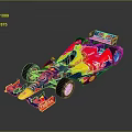 Red Bull Race Car With Red And Blue Design And Sponsor Logos