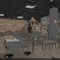 Rustic Chinese Restaurant Interior With Earthen Walls Wooden Tables Lanterns And Vintage Decor