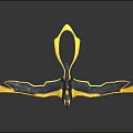 Yellow And Black Pterosaur Model With Spread Wings On Black Glossy Surface With Reflection 3d model