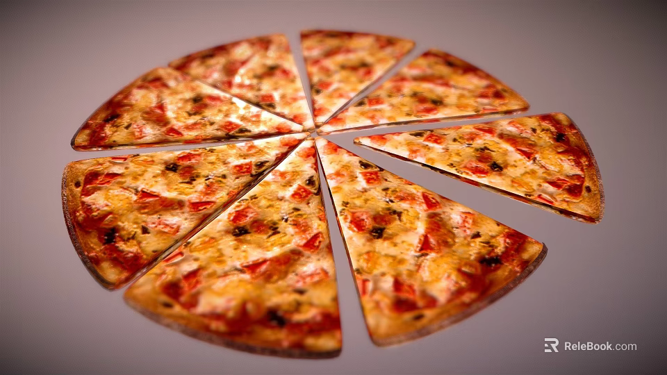 Freshly Baked Sliced Pizza With Melted Cheese Tomato Toppings And Golden Crust 3d model 