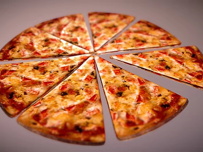 Freshly Baked Sliced Pizza With Melted Cheese Tomato Toppings And Golden Crust 3d model