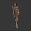 Detailed Hand Carved Sculpture with Ropes Wrapping and Red Gemstone Accent