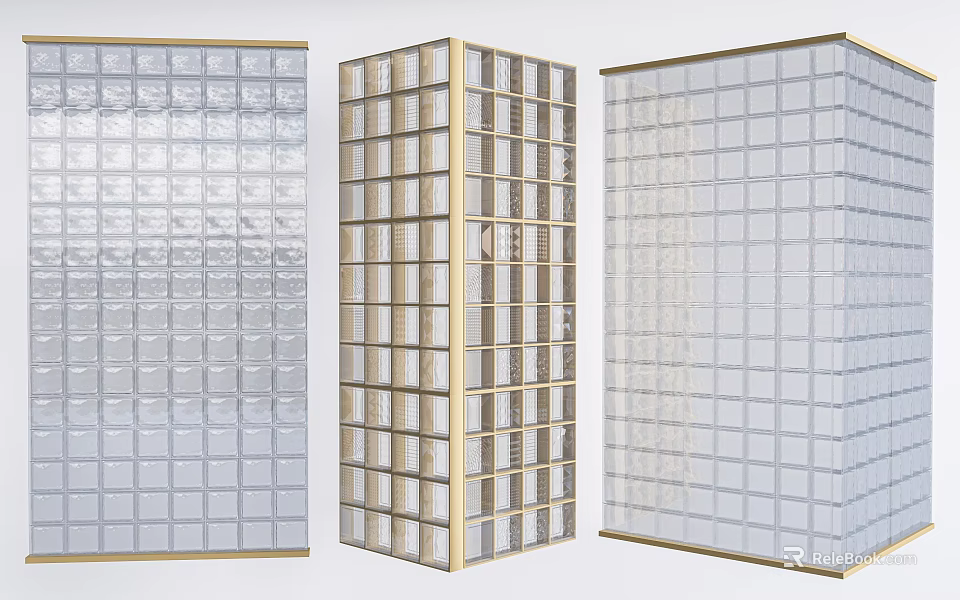 Modern Transparent Interior Partition With Grid Design And Glass Panels 3d model