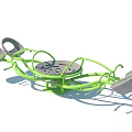 Green Outdoor Garden Ornament With Circular Seats And Decorative Structure