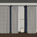 Clothing Store Fitting Rooms With Gray Curtains Black Frames Wooden Floors White Stools Dark Walls