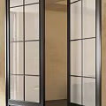 Modern Black Framed Glass Panel Double Doors In Open Interior Space Design 3d model