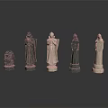 Ornate Chess Pieces Collection With Silver And Black Metal Designs On White Background