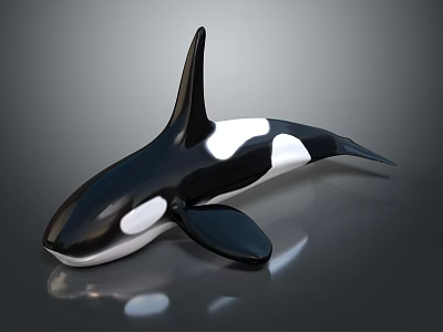 Black and White Orca Whale with Dorsal and Pectoral Fins in Aquatic Scene 3d model