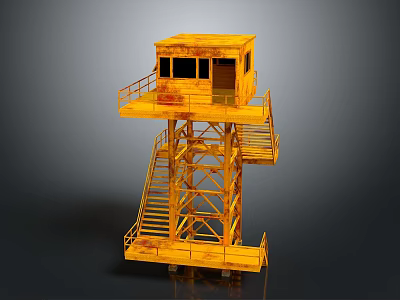 Yellow Metal Tower Structure With External Stairs Platform And Top Cabin 3d model