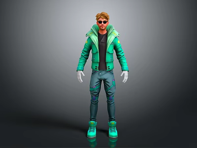 Game Movie Character With Blonde Short Hair Sunglasses Green Hooded Jacket And Blue Jeans 3d model