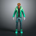 Game Movie Character With Blonde Short Hair Sunglasses Green Hooded Jacket And Blue Jeans
