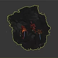Red Robotic Game Movie Characters With Weapons Standing On Volcanic Lava Ground