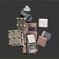 Disassembled Pink Sofa With Scattered Cushions And Detached Seat Parts