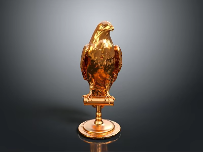 Golden Eagle Statue Beautifully Displayed on Shiny Pedestal Against Black Background 3d model