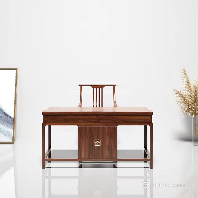 Classic Wooden Desk Featuring Storage Cabinet And Traditional Design Elements 3d model