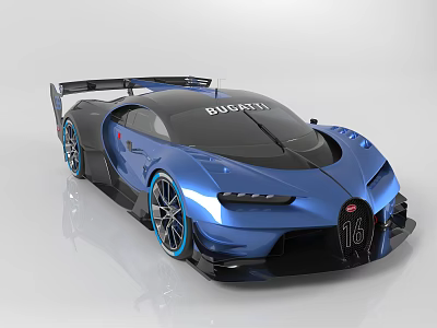 Bugatti Blue Race Car Featuring 16 Badge Sleek Aerodynamic Design Black Accents And Sporty Wheels 3d model