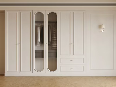 Modern White Wardrobe Interior Design With Glass Doors And Drawers Cabinets 3d model