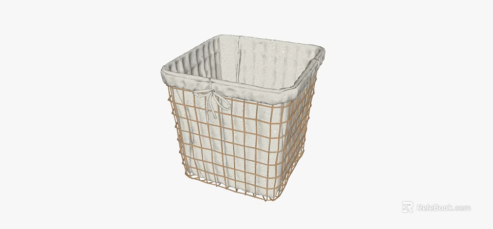Light Colored Metal Grid Storage Basket with Fabric Liner and Bow Detail 3d model 