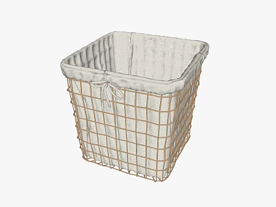Light Colored Metal Grid Storage Basket with Fabric Liner and Bow Detail 3d model