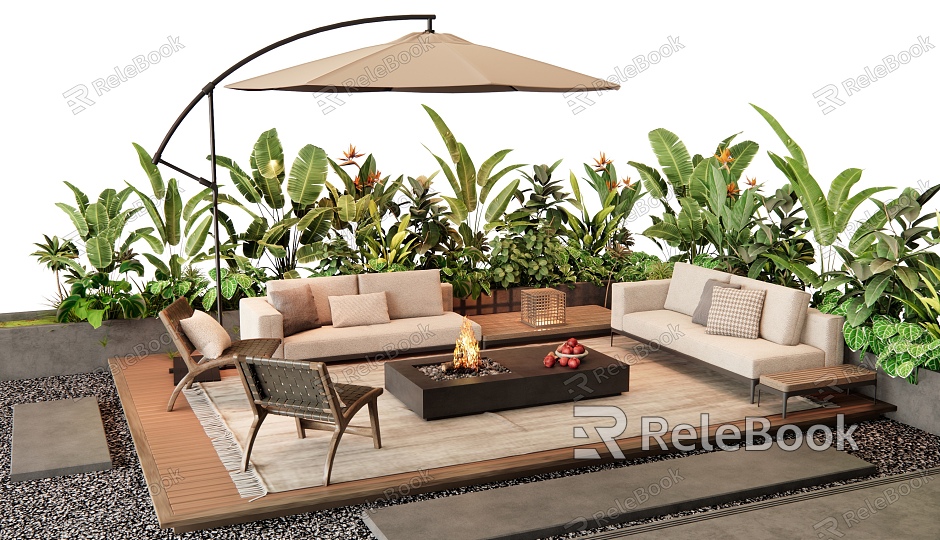 Courtyard Outdoor Sofa Landscape Seat Leisure Chair Plant Combination Plant Flower Pond model