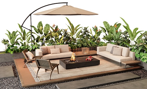 Courtyard Outdoor Sofa Landscape Seat Leisure Chair Plant Combination Plant Flower Pond 3d model