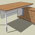 Modern Office Desk with Wooden Top White Legs and Gray Panel with Circular Holes