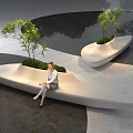 Streamlined White Public Chair With Green Trees In Modern Outdoor Open Space