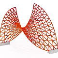 Modern Curved Grid Pergola Structure In Orange Red With White Base