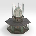 Futuristic Architecture Design Featuring Octagonal Structure Glass Dome Antennas Steps And Support Framework