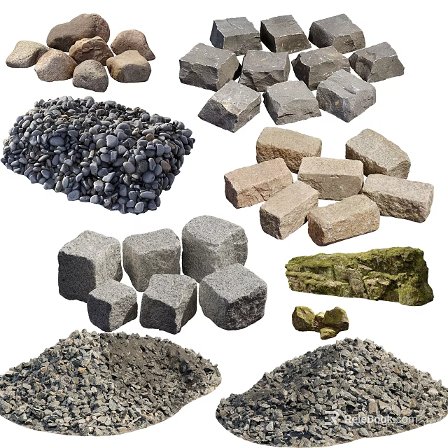 Various Types of Stone and Wood Materials Display with Natural Shapes and Textures 3d model 