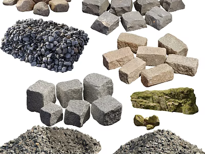 Various Types of Stone and Wood Materials Display with Natural Shapes and Textures 3d model