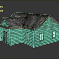 Log Cabin Exterior With Gray Shingle Roof Multiple Windows And Wooden Door